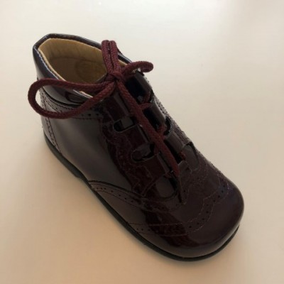 185-E Nens Burgundy Patent Lace up Brogue Boot